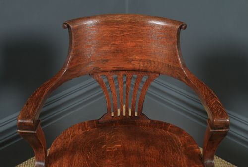 fig 4. Antique English Edwardian Solid Oak Revolving Office Desk Arm Chair (Circa 1910)