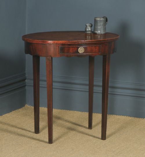 Antique English Georgian Regency Oval Flame Mahogany Occasional Hall / Side Table (Circa 1810)