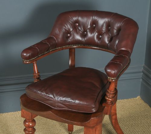 fig 2. Antique English Victorian Mahogany & Brown Leather Office Desk Arm Chair (Circa 1880)