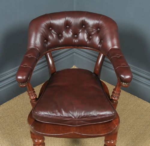 fig 3. Antique English Victorian Mahogany & Brown Leather Office Desk Arm Chair (Circa 1880)