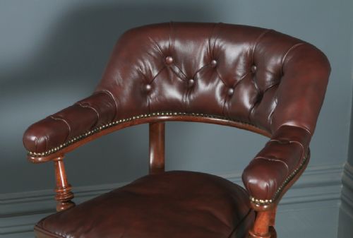 fig 4. Antique English Victorian Mahogany & Brown Leather Office Desk Arm Chair (Circa 1880)
