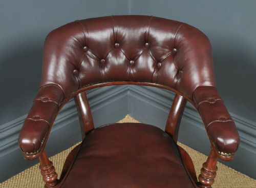 fig 5. Antique English Victorian Mahogany & Brown Leather Office Desk Arm Chair (Circa 1880)