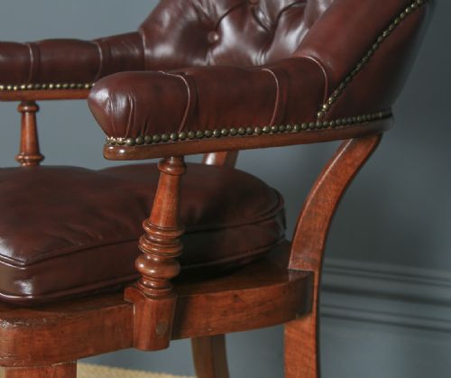 fig 6. Antique English Victorian Mahogany & Brown Leather Office Desk Arm Chair (Circa 1880)