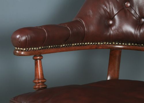 fig 7. Antique English Victorian Mahogany & Brown Leather Office Desk Arm Chair (Circa 1880)