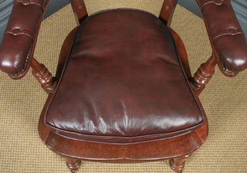 fig 8. Antique English Victorian Mahogany & Brown Leather Office Desk Arm Chair (Circa 1880)