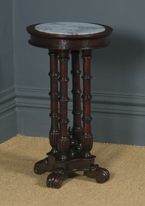 fig 1. Antique George V Anglo-Indian Padauk & Marble Circular Wine Lamp Occasional Table (Circa 1930)