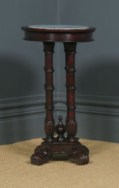 fig 2. Antique George V Anglo-Indian Padauk & Marble Circular Wine Lamp Occasional Table (Circa 1930)