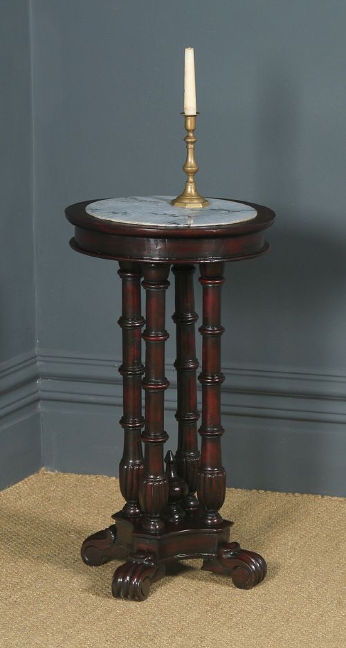 Antique George V Anglo-Indian Padauk & Marble Circular Wine Lamp Occasional Table (Circa 1930)