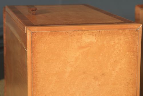 fig 5. Antique English Pair of Art Deco Birds Eye Maple & Walnut Bedside Cupboards Tables Nightstands (Circa 1930)