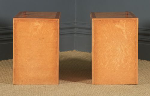 fig 6. Antique English Pair of Art Deco Birds Eye Maple & Walnut Bedside Cupboards Tables Nightstands (Circa 1930)
