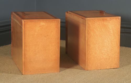 fig 3. Antique English Pair of Art Deco Birds Eye Maple & Walnut Bedside Cupboards Tables Nightstands (Circa 1930)
