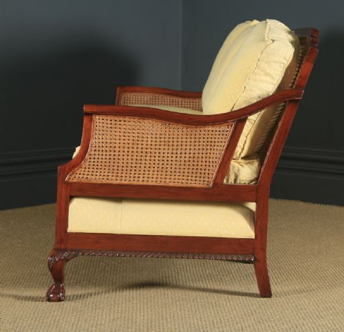 fig 8. Antique English George V Chippendale Style Three Piece Mahogany & Cane Bergere Couch Settee Sofa Lounge Suite (Circa 1930)