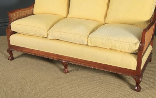 fig 4. Antique English George V Chippendale Style Three Piece Mahogany & Cane Bergere Couch Settee Sofa Lounge Suite (Circa 1930)
