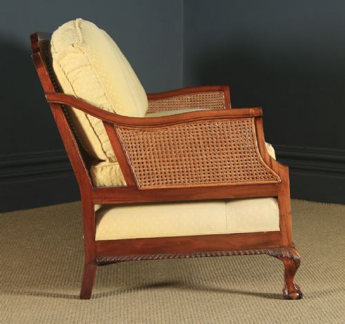 fig 7. Antique English George V Chippendale Style Three Piece Mahogany & Cane Bergere Couch Settee Sofa Lounge Suite (Circa 1930)