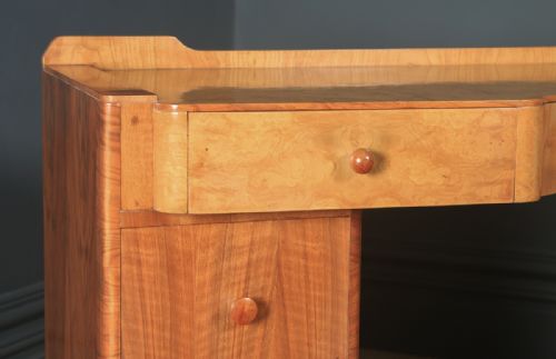 fig 7. Antique English Art Deco Burr & Figured Walnut Office Pedestal Desk (Circa 1940)