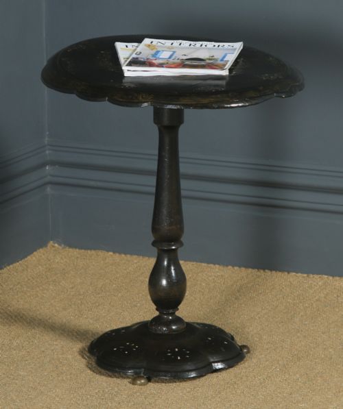 fig 1. Antique English Victorian Black Ebonised Chinoiserie Papier Mâché Folding Occasional Tripod Table (Circa 1870)