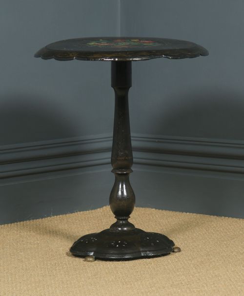 fig 3. Antique English Victorian Black Ebonised Chinoiserie Papier Mâché Folding Occasional Tripod Table (Circa 1870)
