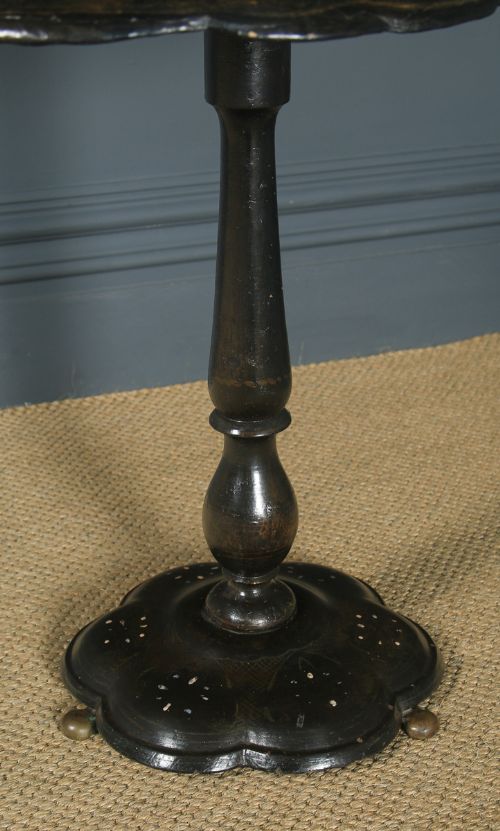 fig 7. Antique English Victorian Black Ebonised Chinoiserie Papier Mâché Folding Occasional Tripod Table (Circa 1870)