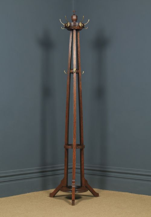 fig 2. Antique George V Oak & Brass Arts & Crafts Revolving Coat, Hat, Stick & Umbrella Hall Stand (Circa 1920)