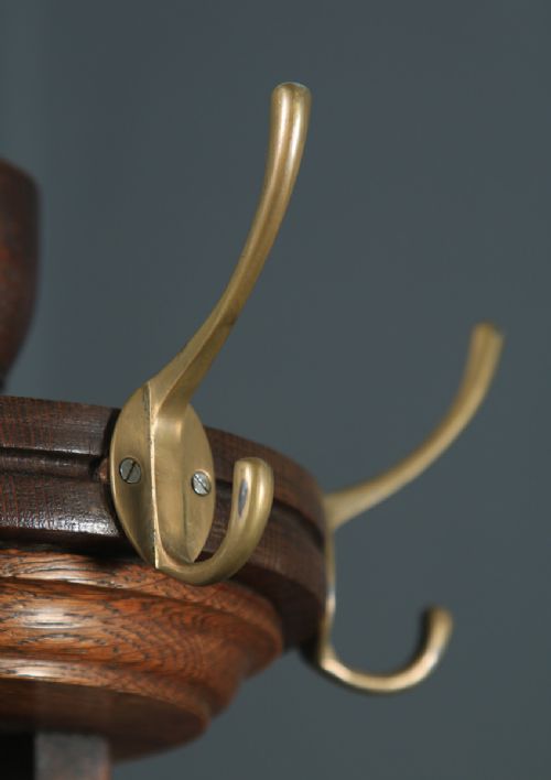 fig 5. Antique George V Oak & Brass Arts & Crafts Revolving Coat, Hat, Stick & Umbrella Hall Stand (Circa 1920)