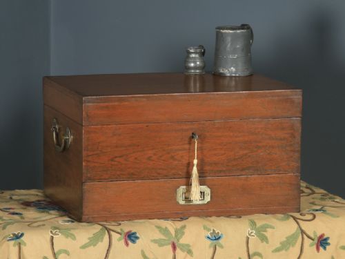 Antique Anglo-indian Victorian Colonial Campaign Teak & Brass Writing Box / Storage Chest (Circa 1880)