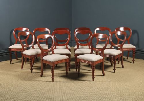 fig 1. Antique English Victorian Set of 12 Twelve Mahogany Balloon Back Dining Chairs (Circa 1860)