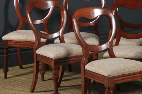 fig 4. Antique English Victorian Set of 12 Twelve Mahogany Balloon Back Dining Chairs (Circa 1860)