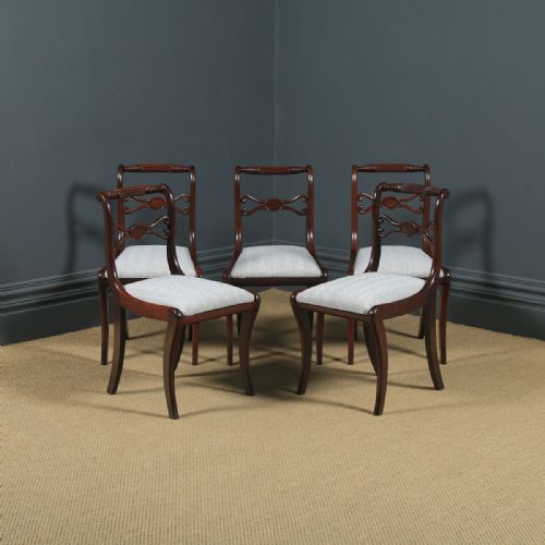 Antique English Georgian Regency Set of Five 5 Mahogany Rope Twist Dining Chairs (Circa 1820)