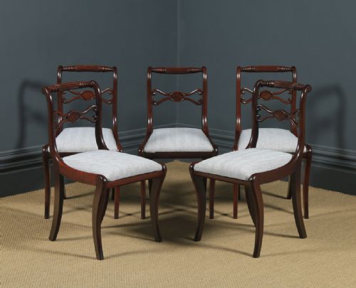 fig 1. Antique English Georgian Regency Set of Five 5 Mahogany Rope Twist Dining Chairs (Circa 1820)