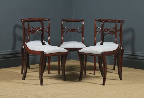 fig 5. Antique English Georgian Regency Set of Five 5 Mahogany Rope Twist Dining Chairs (Circa 1820)