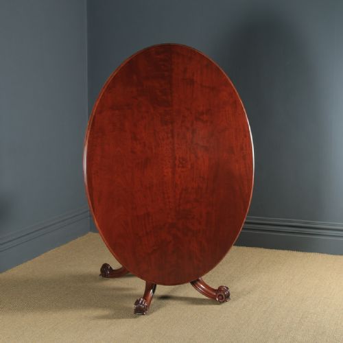 Antique English Victorian Mahogany Tilt Top Oval Dining Breakfast Loo Centre Table (Circa 1860)