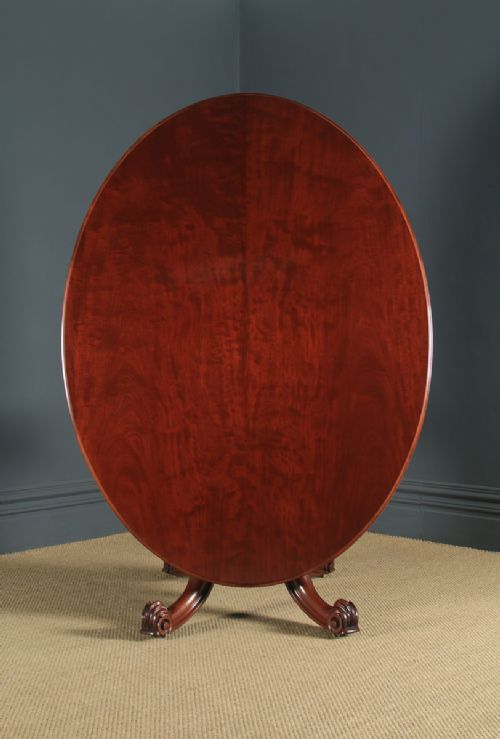 fig 1. Antique English Victorian Mahogany Tilt Top Oval Dining Breakfast Loo Centre Table (Circa 1860)