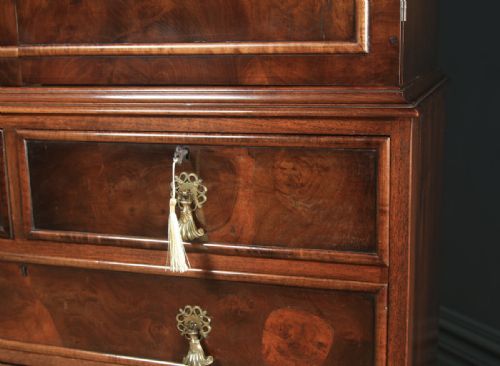 fig 7. Antique English Queen Anne Style Figured Walnut Tallboy Linen Press Chest of Drawers by Waring & Gillow (Circa 1930)