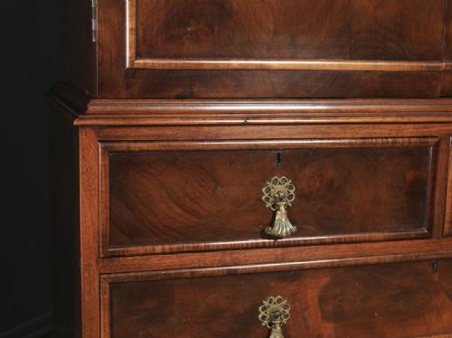 fig 6. Antique English Queen Anne Style Figured Walnut Tallboy Linen Press Chest of Drawers by Waring & Gillow (Circa 1930)