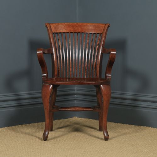 fig 1. Antique English Edwardian Oak Office Desk Arm Chair (Circa 1910)