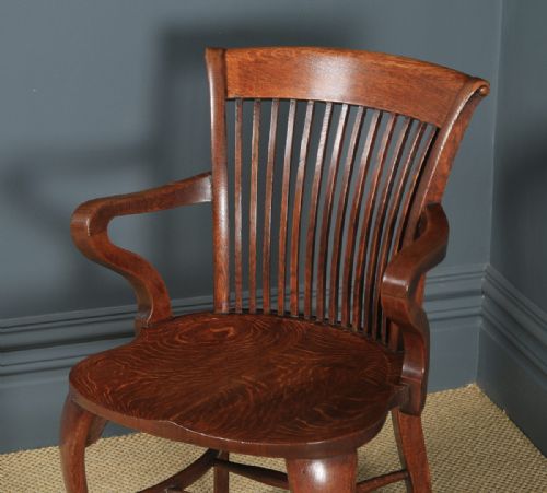 fig 2. Antique English Edwardian Oak Office Desk Arm Chair (Circa 1910)