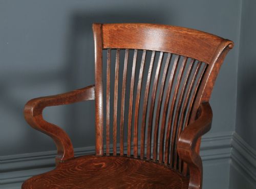 fig 3. Antique English Edwardian Oak Office Desk Arm Chair (Circa 1910)