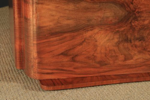 fig 7. Antique English Art Deco Figured Walnut & Glass Cloud Shaped Pedestal Office Desk (Circa 1930)