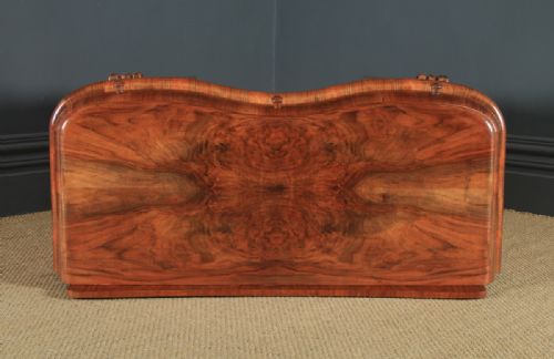 fig 8. Antique English Art Deco Figured Walnut & Glass Cloud Shaped Pedestal Office Desk (Circa 1930)