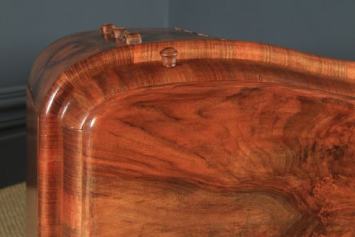 fig 6. Antique English Art Deco Figured Walnut & Glass Cloud Shaped Pedestal Office Desk (Circa 1930)