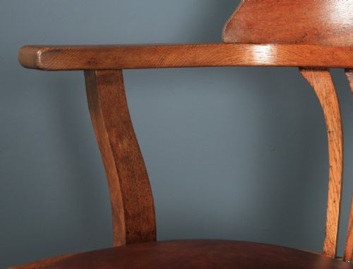 fig 4. Antique English Edwardian Oak & Brown Leather Revolving Office Desk Arm Chair (Circa 1910)