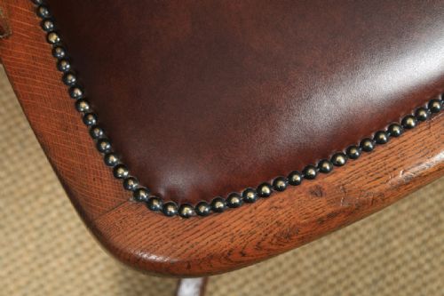 fig 8. Antique English Edwardian Oak & Brown Leather Revolving Office Desk Arm Chair (Circa 1910)
