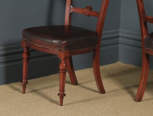fig 7. Antique English Victorian Set of Four 4 Mahogany & Burgundy Leather Shell Carved Dining Chairs (Circa 1880)