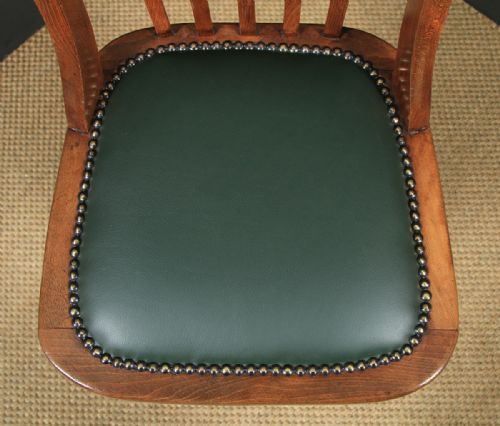 fig 3. Antique English Edwardian Beech & Green Leather Revolving Office Desk Side Chair (Circa 1910)