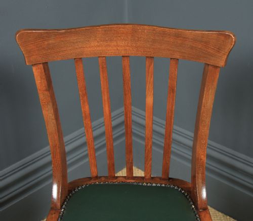fig 5. Antique English Edwardian Beech & Green Leather Revolving Office Desk Side Chair (Circa 1910)