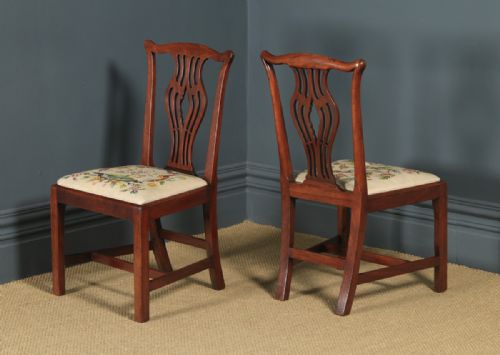 fig 6. Antique English Set of Six 6 Georgian Mahogany & Tapestry Dining Chairs (Circa 1790)