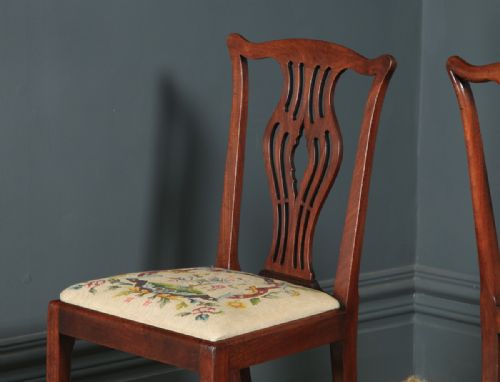 fig 7. Antique English Set of Six 6 Georgian Mahogany & Tapestry Dining Chairs (Circa 1790)