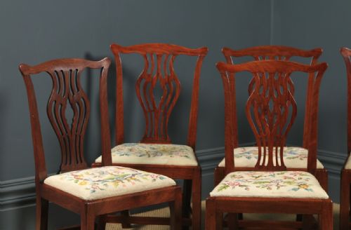 fig 2. Antique English Set of Six 6 Georgian Mahogany & Tapestry Dining Chairs (Circa 1790)