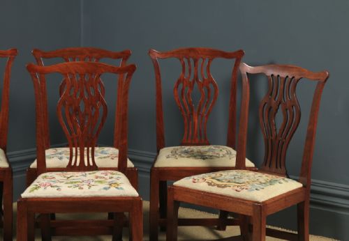 fig 3. Antique English Set of Six 6 Georgian Mahogany & Tapestry Dining Chairs (Circa 1790)