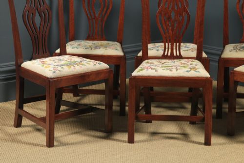 fig 4. Antique English Set of Six 6 Georgian Mahogany & Tapestry Dining Chairs (Circa 1790)